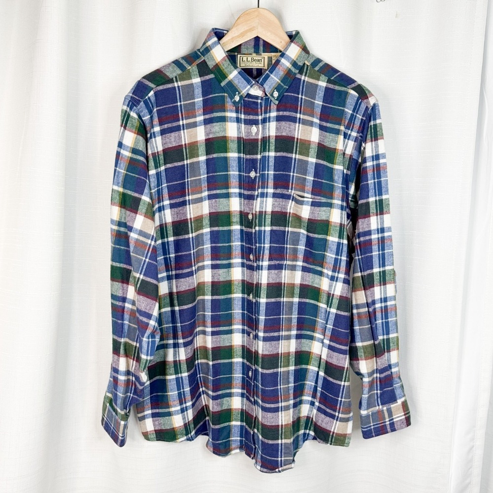 Vintage LL Bean Flannel Shirt Mens L Made USA Plaid Button Down 100% Cotton NWOT